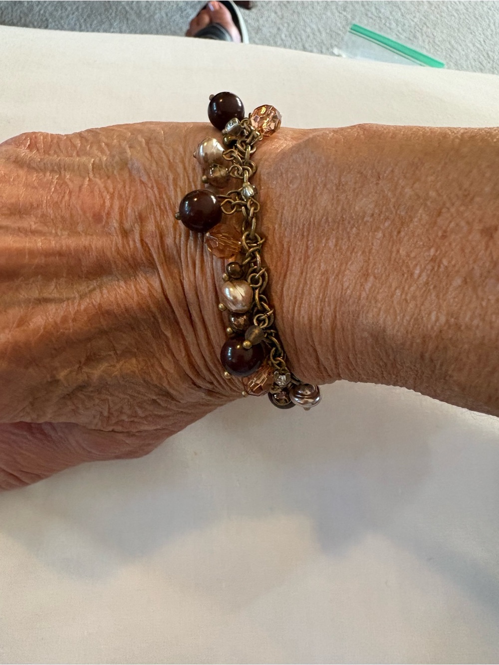 Source Unknown Brown and Gold Beaded Charm Bracelet